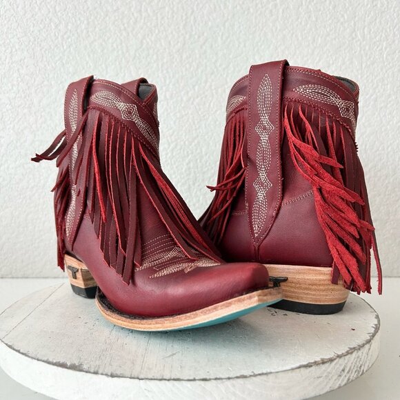 Lane boots Shoes - Lane SENITA FALLS Womens Cowboy Bootie 6.5 Red Fringe Western Cowgirl Boots
